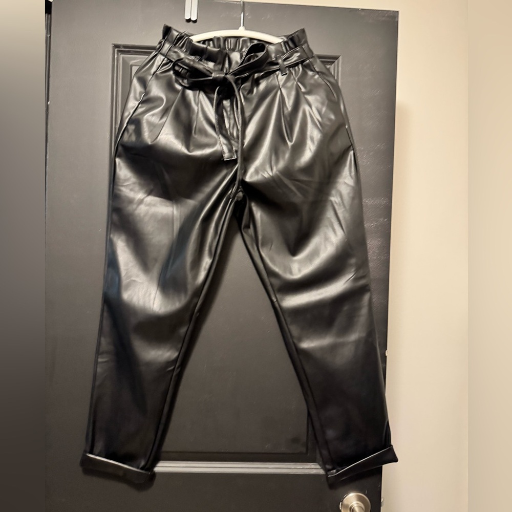 Faux leather paper bag pants